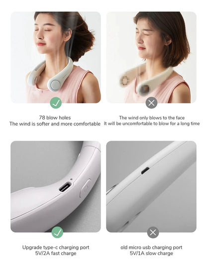 Big River Hardware Bladeless Portable Neck Fan, Hands-Free Rechargeable