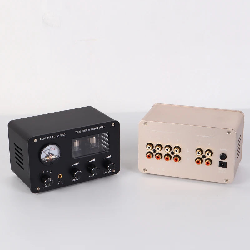 Tube Preamplifier 4 In 2 Out HIFI Preamplifier 6H3N Tube 5332 Op-amp Chip High Power Headphone Amplifier High Bass Adjustable