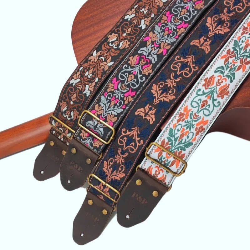 Woven Guitar Strap Floral Pattern