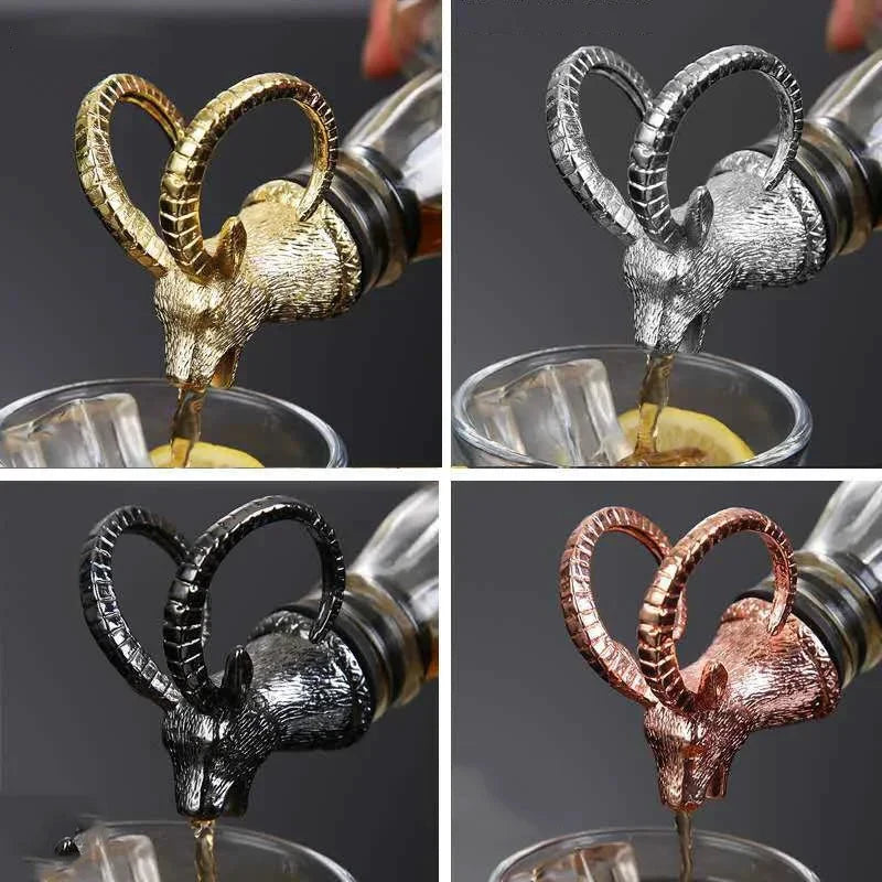 Big River Hardware Zinc Alloy Animal Head Wine Pourer - Deer Elk Lion Designs for Stylish Bar Accessories and Wine Enthusiasts