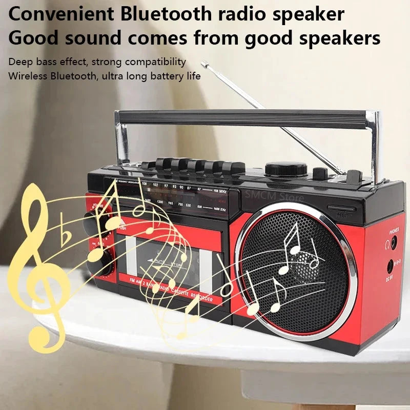 Big River Hardware Portable Retro Boombox with Bluetooth Tape Player