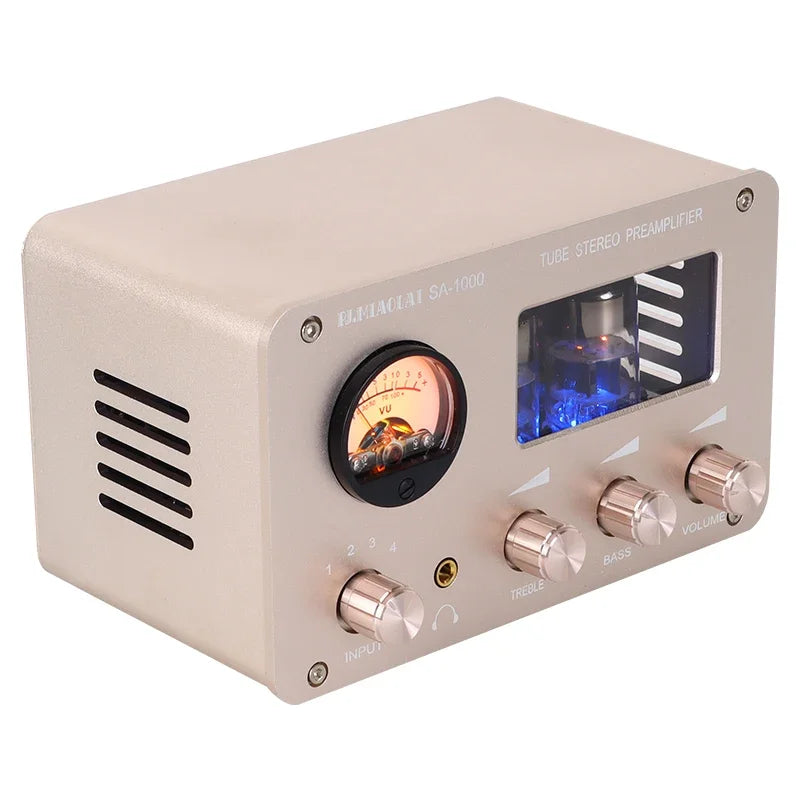 Tube Preamplifier 4 In 2 Out HIFI Preamplifier 6H3N Tube 5332 Op-amp Chip High Power Headphone Amplifier High Bass Adjustable