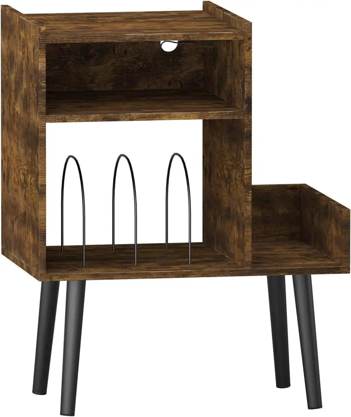 Stylish audio rack with a sturdy wood frame and modern rustic aesthetic.