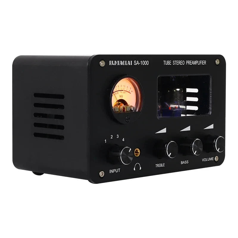 Tube Preamplifier 4 In 2 Out HIFI Preamplifier 6H3N Tube 5332 Op-amp Chip High Power Headphone Amplifier High Bass Adjustable