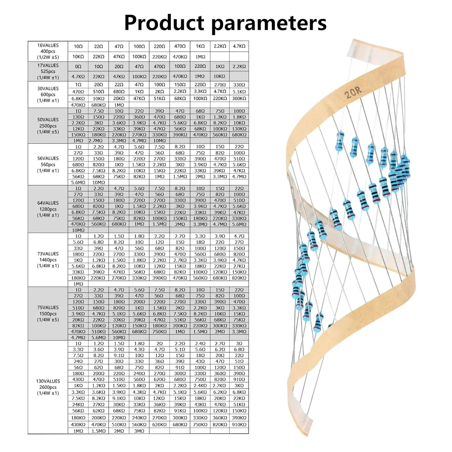 Product parameters table with a dreamcatcher on a white background