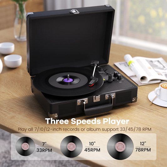 Big River Hardware Premium Portable Vinyl Record Player with Anti-Vibration Technology and 3 Speeds for Skip-Free Music Enjoyment