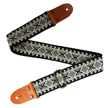 Big River Hardware Adjustable Embroidered Guitar Strap with Leather Ends for Bass, Electric, and Acoustic Guitars - Vintage Design for Ultimate Comfort and Durability