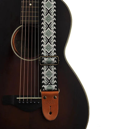 Big River Hardware Adjustable Embroidered Guitar Strap with Leather Ends for Bass, Electric, and Acoustic Guitars - Vintage Design for Ultimate Comfort and Durability