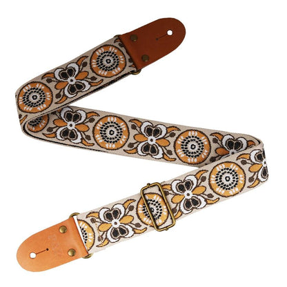 Big River Hardware Adjustable Embroidered Guitar Strap with Leather Ends for Bass, Electric, and Acoustic Guitars - Vintage Design for Ultimate Comfort and Durability