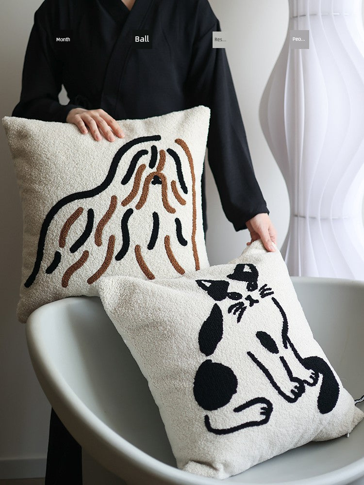 Embroidered Square Cat Pillow Cover