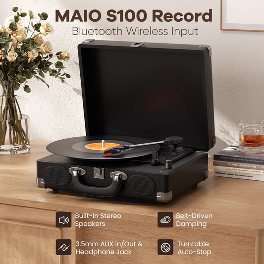 Big River Hardware Premium Portable Vintage Suitcase Record Player with Multiple Connectivity Options