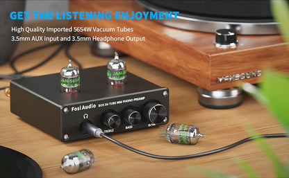 Fosi Audio Phono Preamp for Turntable Phonograph Preamplifier With Vacuum Tube Amplifier HiFi BOX X4