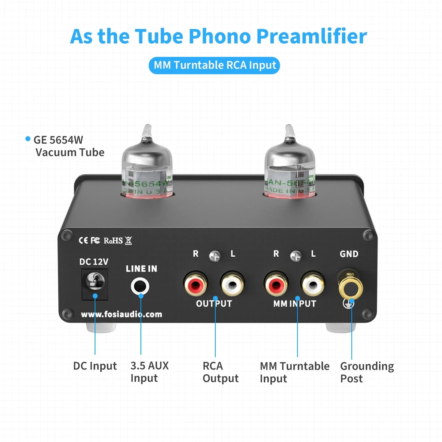 Fosi Audio Phono Preamp for Turntable Phonograph Preamplifier With Vacuum Tube Amplifier HiFi BOX X4