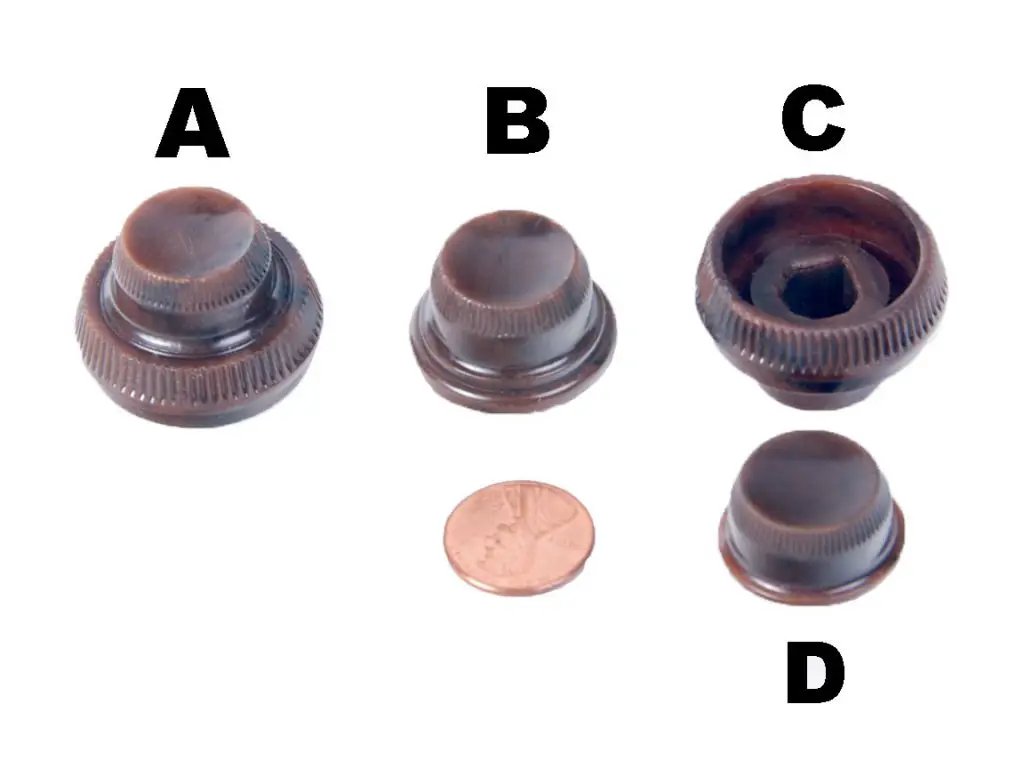 Stromberg-Carlson reproduction radio knob set, four knob positions A through D