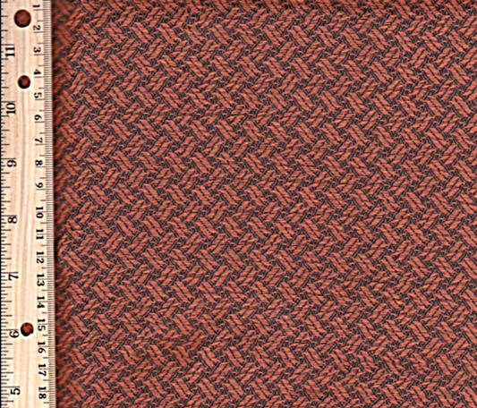 Red vintage speaker grill cloth with a coppery diagonal herringbone pattern, ideal for restoring Crosley and Stromberg Carlson antique radios.