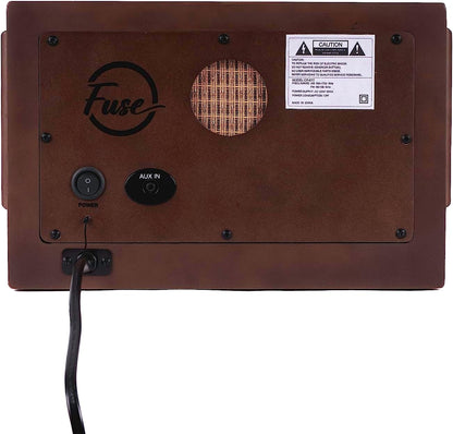 Back panel of a device with 'Fuse' branding and control buttons on a white background