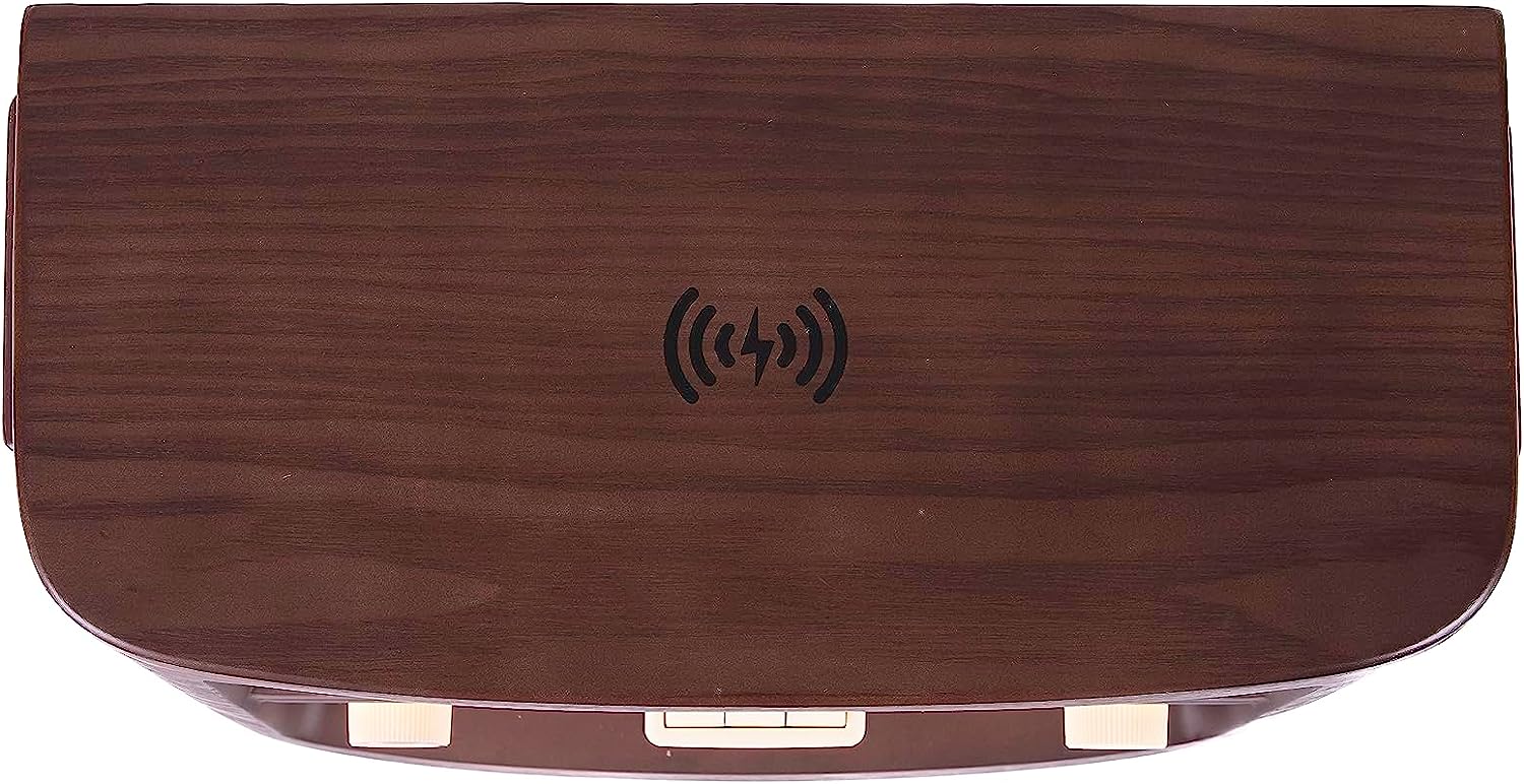 Wooden electronic device with wireless icon on a white background