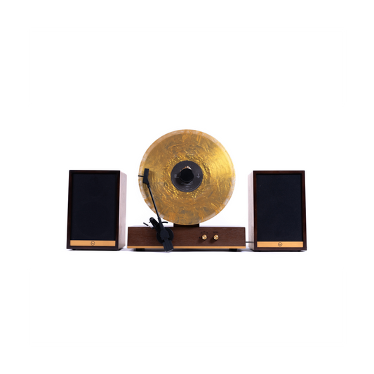 GLD Vertical Vinyl Record Player Ash Wood Veneer Gold Trim