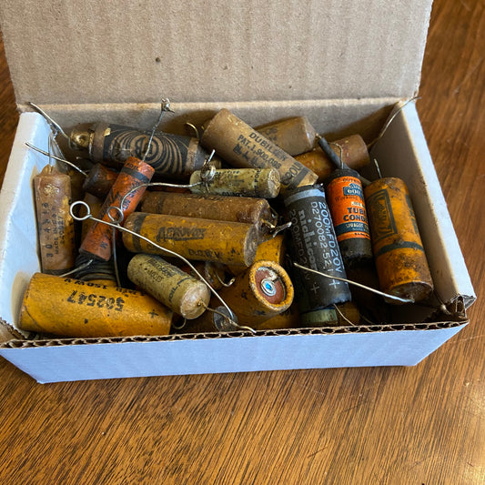 Box of Antique Radio Capacitors