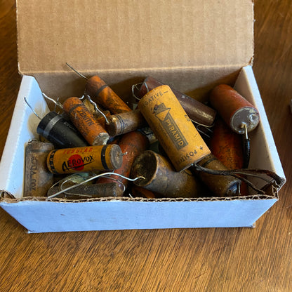 Box of Antique Radio Capacitors