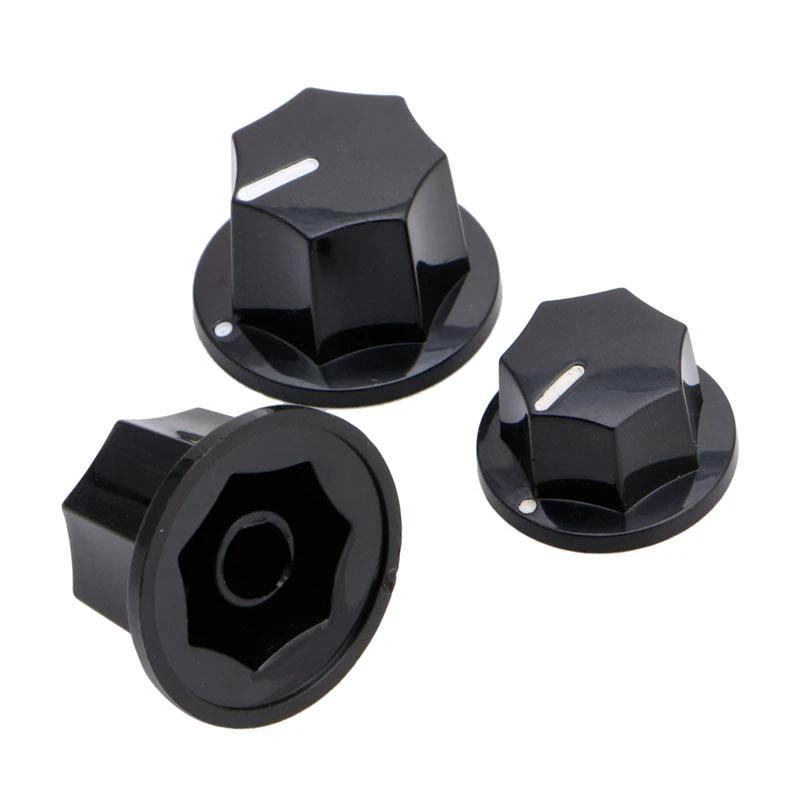 1 Set of 3 Jazz Bass Knobs Plastic Control Knobs For Fender 2 Large 1 Small - Black