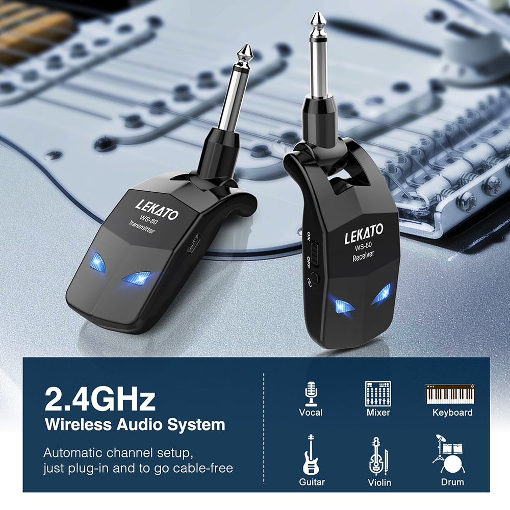 Wireless Guitar System 2.4Ghz Guitar Transmitter Receiver For Electric Guitar Wireless Transmitter Built-In Rechargeable