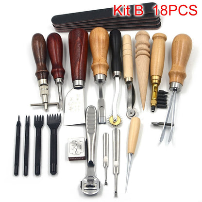 Sanbest Professional Leather Craft Tools Kit Hand Sewing Stitching Punch Carving Work Hole Saddle Groover Set Accessories DIY