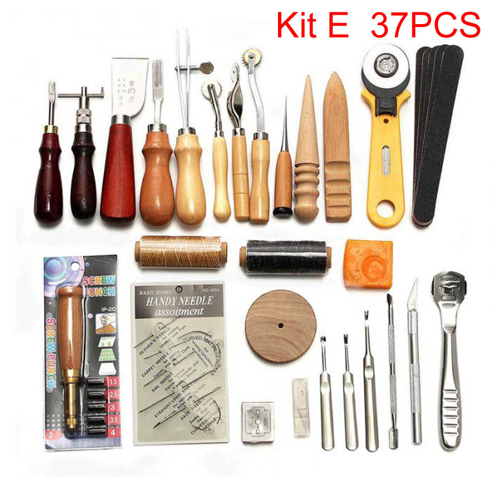 Sanbest Professional Leather Craft Tools Kit Hand Sewing Stitching Punch Carving Work Hole Saddle Groover Set Accessories DIY