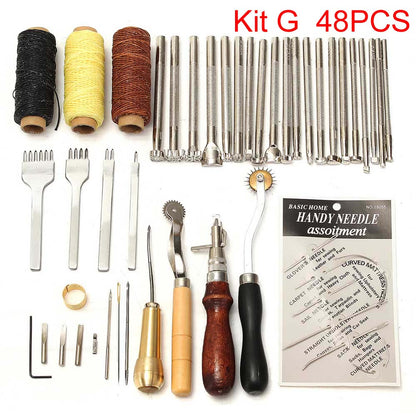 Sanbest Professional Leather Craft Tools Kit Hand Sewing Stitching Punch Carving Work Hole Saddle Groover Set Accessories DIY