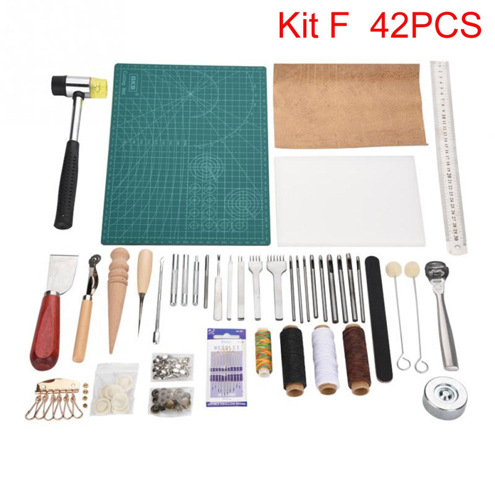 Sanbest Professional Leather Craft Tools Kit Hand Sewing Stitching Punch Carving Work Hole Saddle Groover Set Accessories DIY