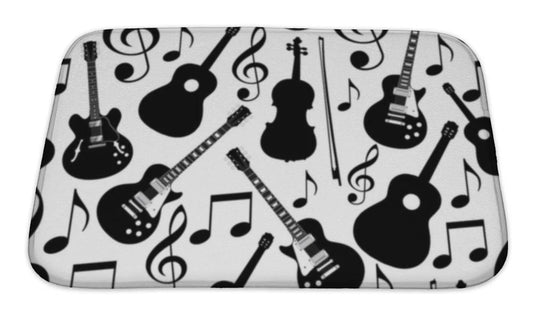 Bath Mat, Musical Instruments Monochrom Pattern - Free Shipping Bath Mat Gear New 24x17 inches 