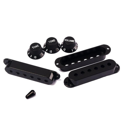 Black Guitar Parts Set Switch tip Single Coil Pickup Cover 1 Volume 2 Tone Knobs guitar parts set Big River Hardware 