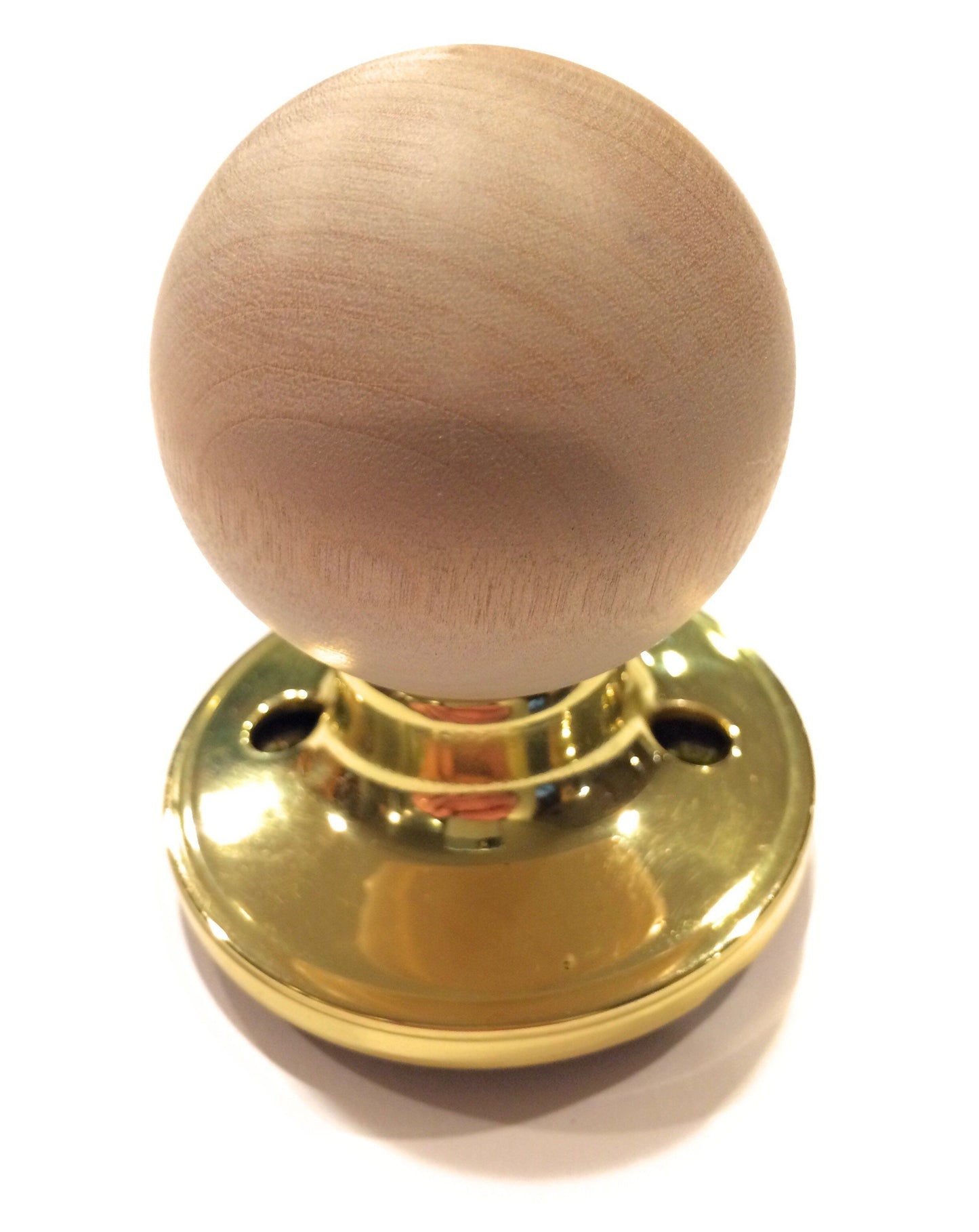 Claire Collection - Beach Wooded Door Knobs with Polished Brass Collar Knob Big River Hardware 