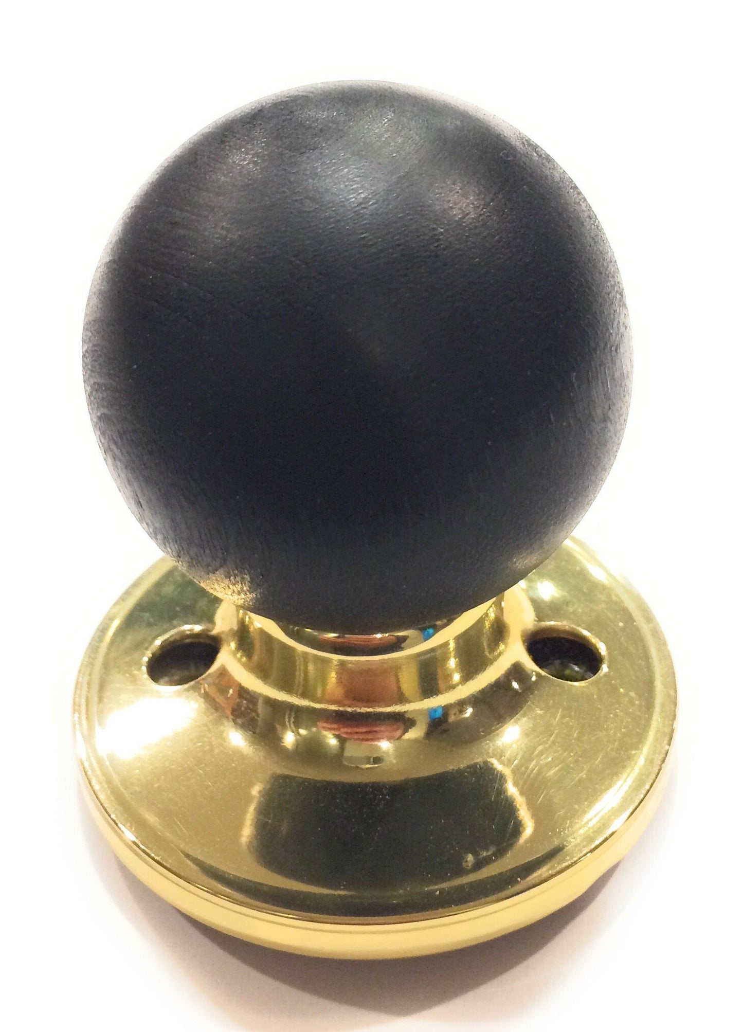 Claire Collection - Beach Wooded Door Knobs with Polished Brass Collar Knob Big River Hardware Ebony 