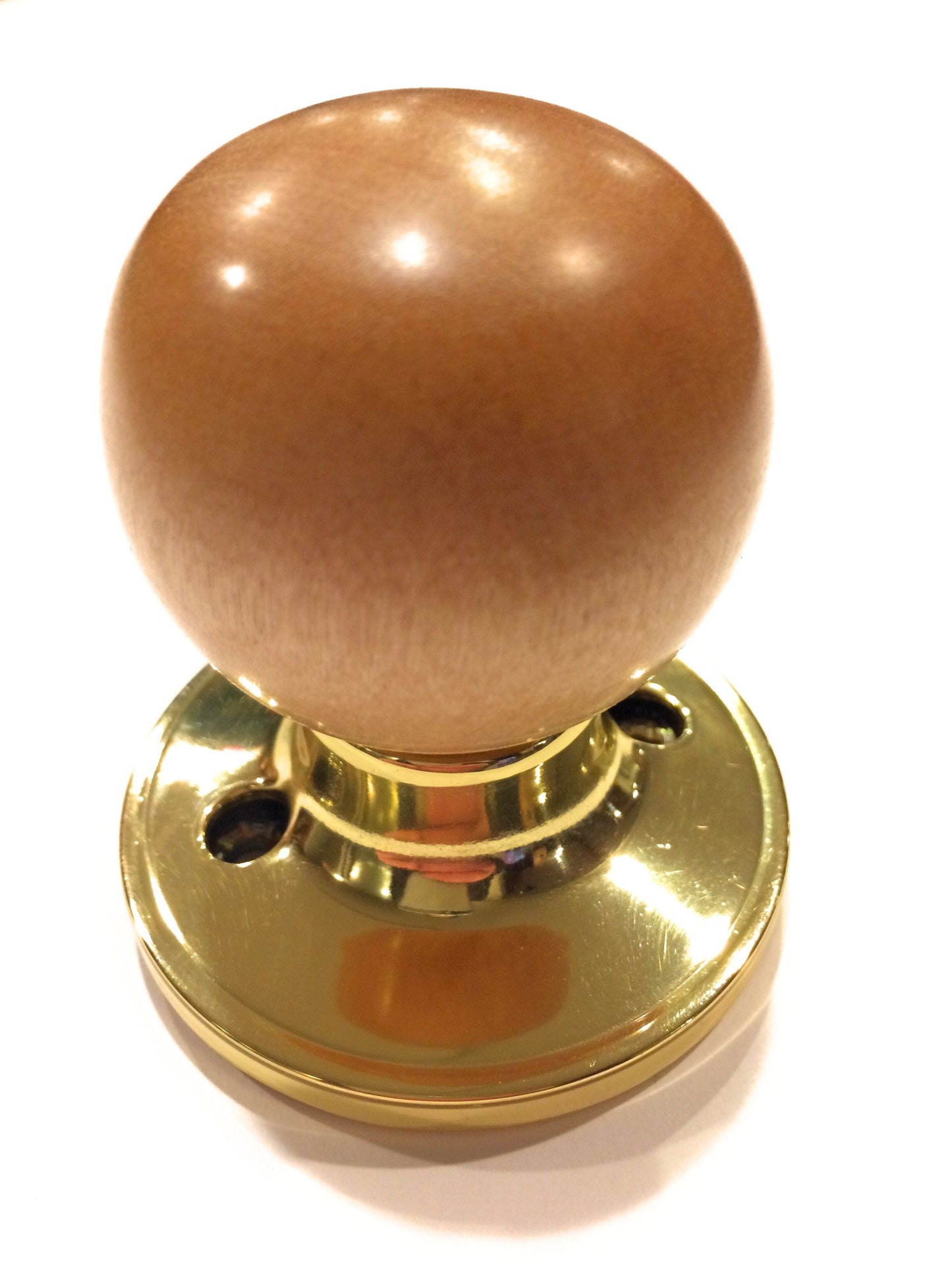 Claire Collection - Beach Wooded Door Knobs with Polished Brass Collar Knob Big River Hardware Natural 