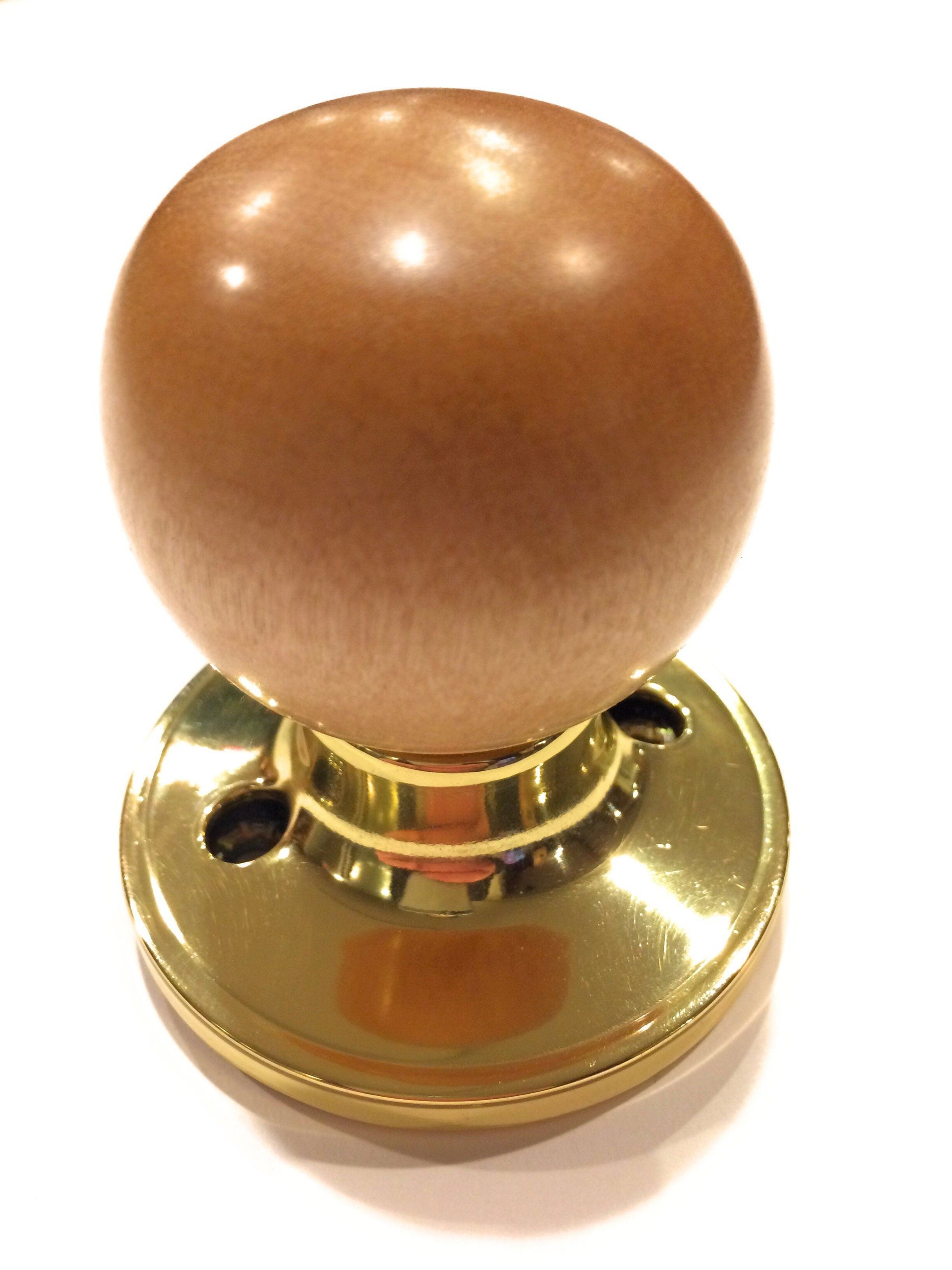 Claire Collection - Beach Wooded Door Knobs with Polished Brass Collar Knob Big River Hardware Natural 