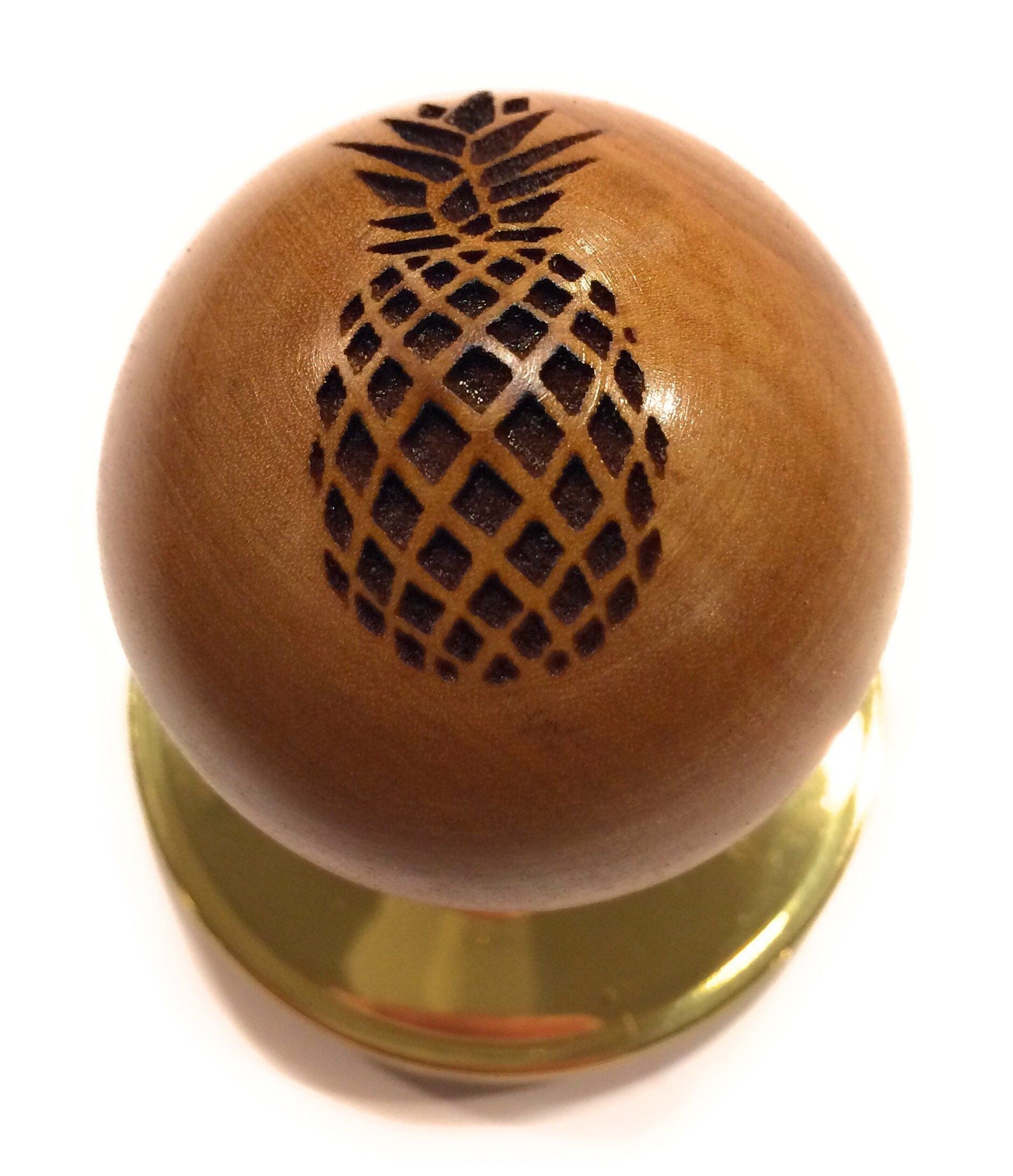 Claire Collection - Beach Wooded Door Knobs with Polished Brass Collar Knob Big River Hardware Pineapple 