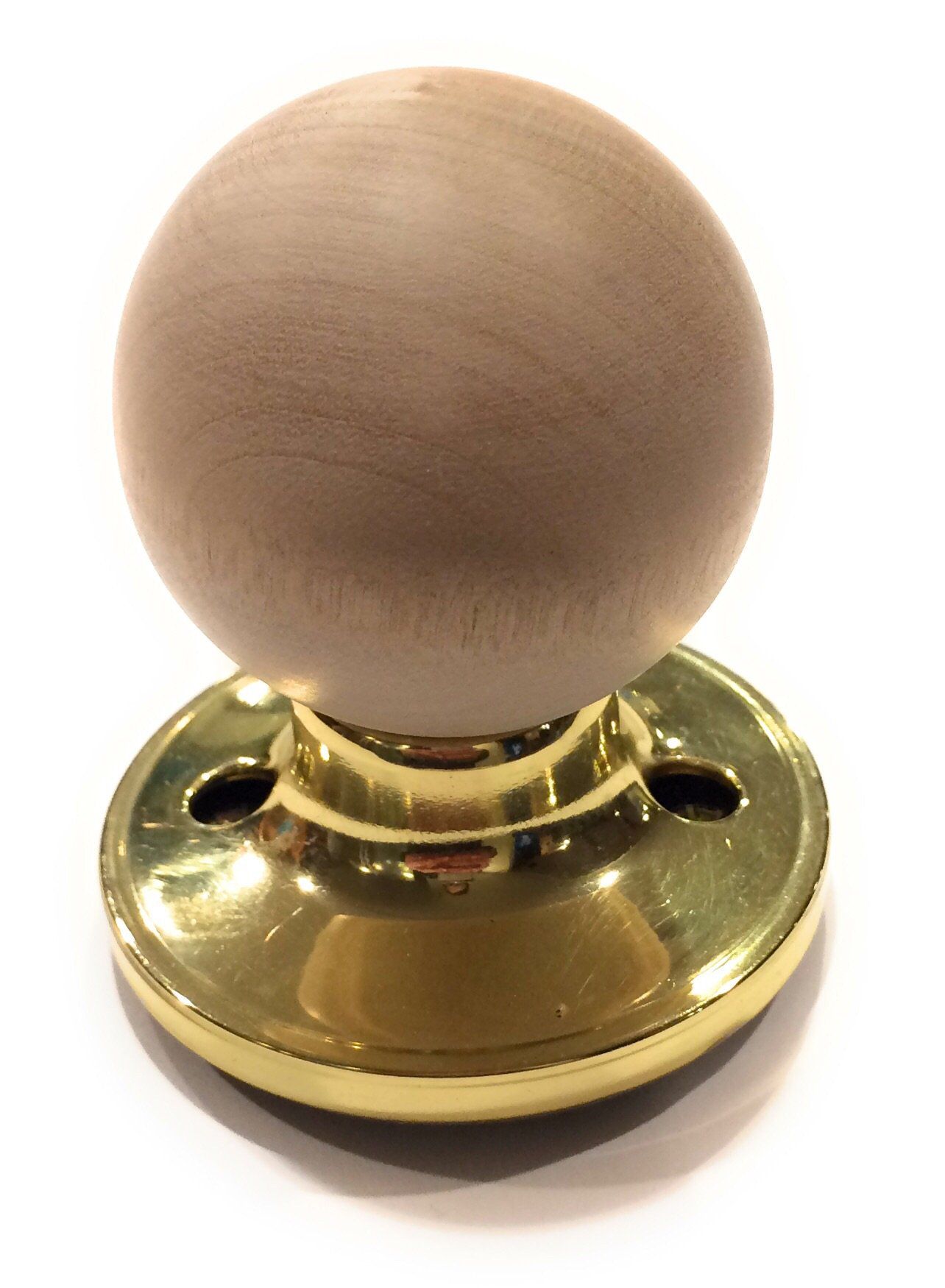 Claire Collection - Beach Wooded Door Knobs with Polished Brass Collar Knob Big River Hardware Unfinshed 