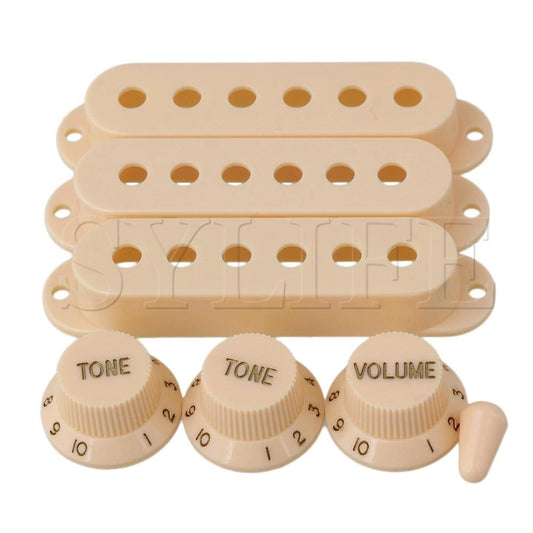 Durable 3 Pickup Cover 1 Volume 2 Tone Knobs Switch tip Guitar Parts Set Cream guitar parts Big River Hardware 